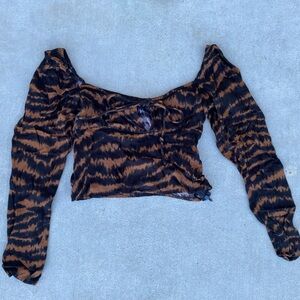 Motel Rocks Black and Brown Zebra Off-Shoulder Blouse